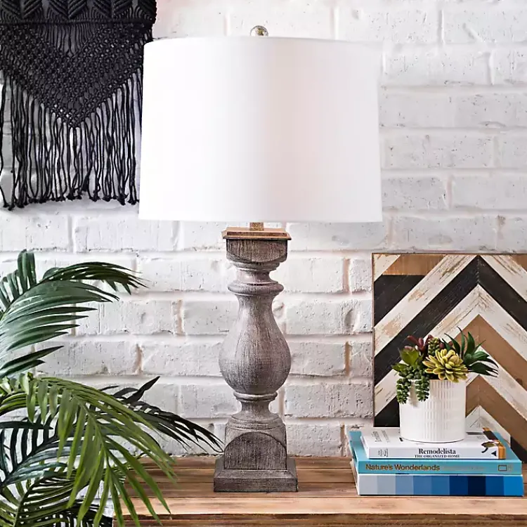 Table Lamps-Kirklands Home Gray Balustrade Table Lamp White