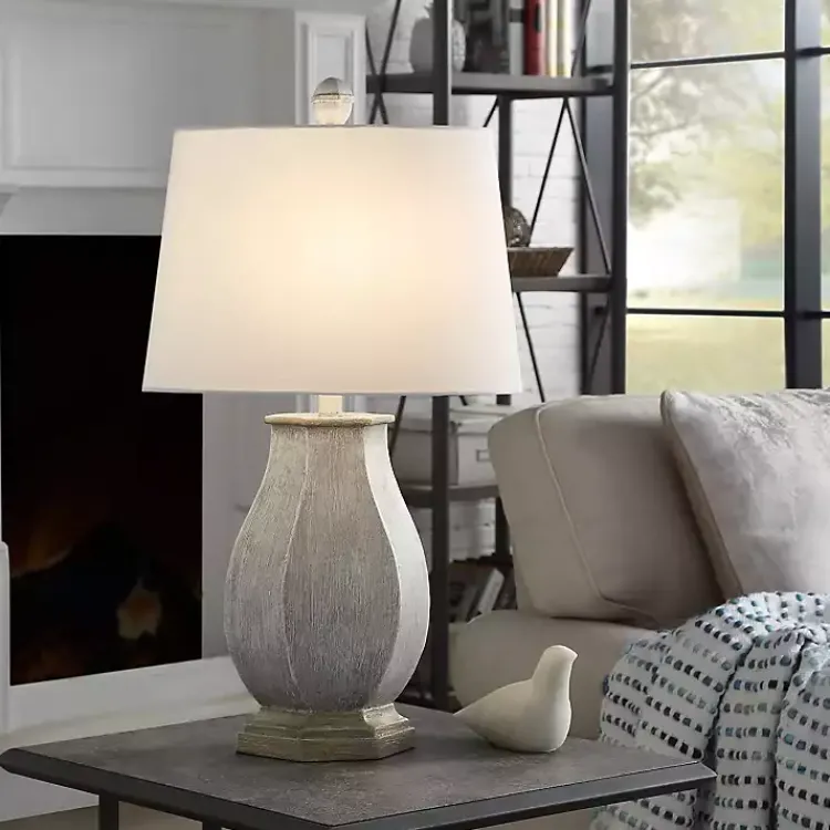Table Lamps-Kirklands Home Ivory Wirebrushed Oval Table Lamp White