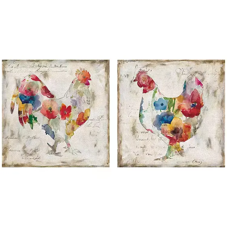 Canvas Art-Kirklands Home Flowered Chicken Canvas Art Print, Set of 2 Multi