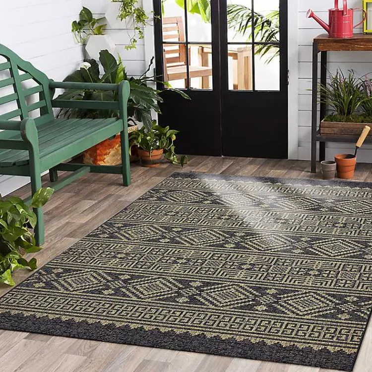 Outdoor Rugs-Kirklands Home Greek Key Sun Shower Outdoor Area Rug, 5x8