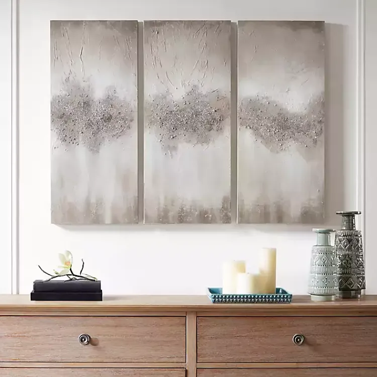 Canvas Art-Kirklands Home Taupe Luminous Embellished Art Print, Set of 3 Tan