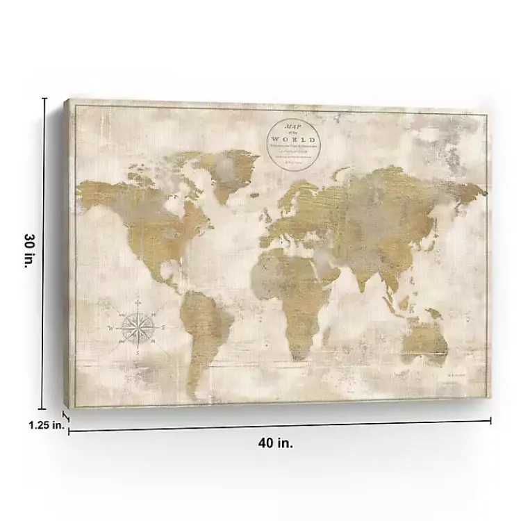 Canvas Art-Kirklands Home Cream Rustic World Map Giclee Canvas Art Print