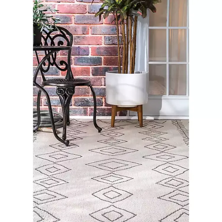 Outdoor Rugs-Kirklands Home Cream Serna Tribal Outdoor Area Rug, 5x7
