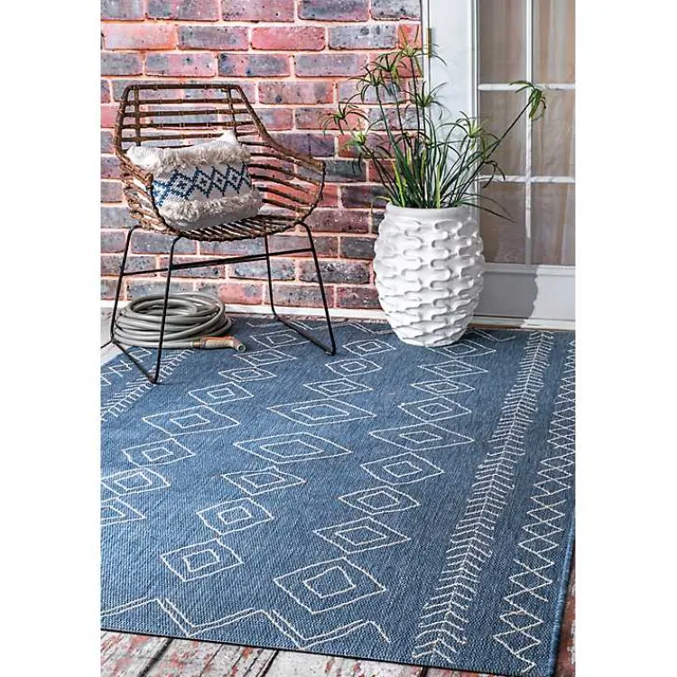 Outdoor Rugs-Kirklands Home Blue Serna Tribal Outdoor Area Rug, 5x8