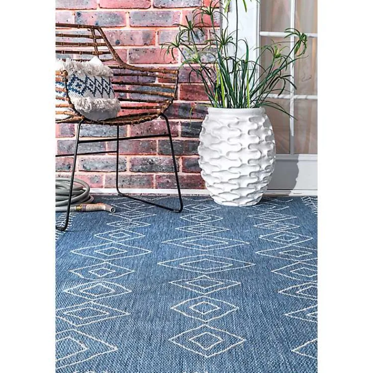 Outdoor Rugs-Kirklands Home Blue Serna Tribal Outdoor Area Rug, 5x8
