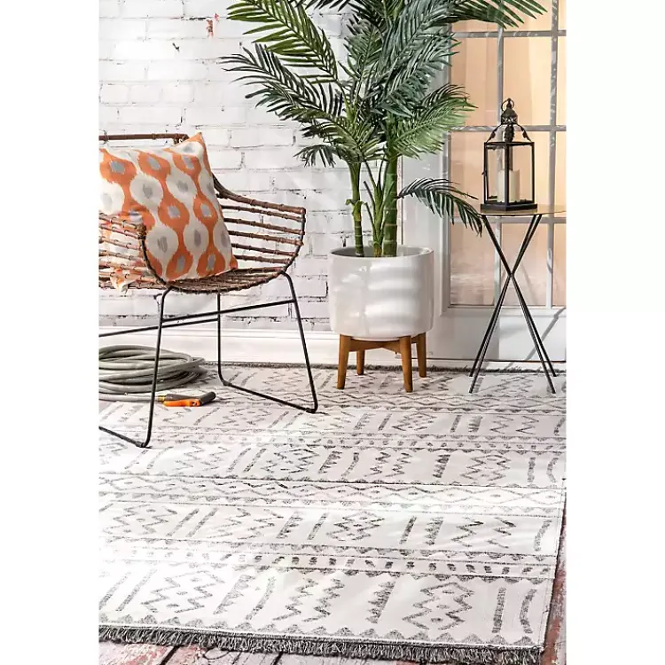 Outdoor Rugs-Kirklands Home Gretchen Tribal Outdoor Area Rug, 5x8 Gray