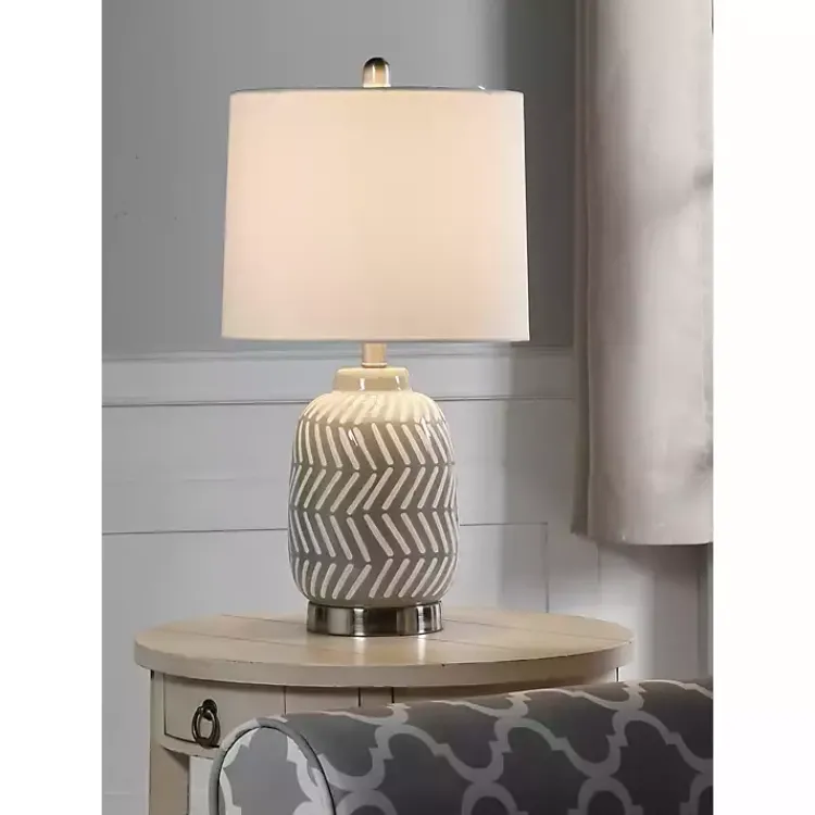 Table Lamps-Kirklands Home Gray and Etched Table Lamp White