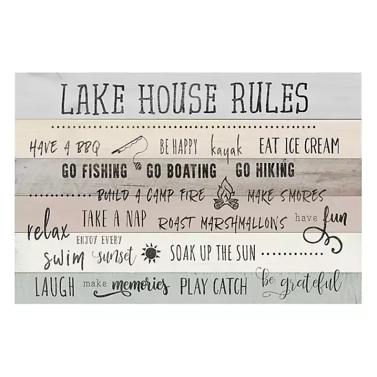 Canvas Art-Kirklands Home Lake House Rules Giclee Canvas Art Print Gray