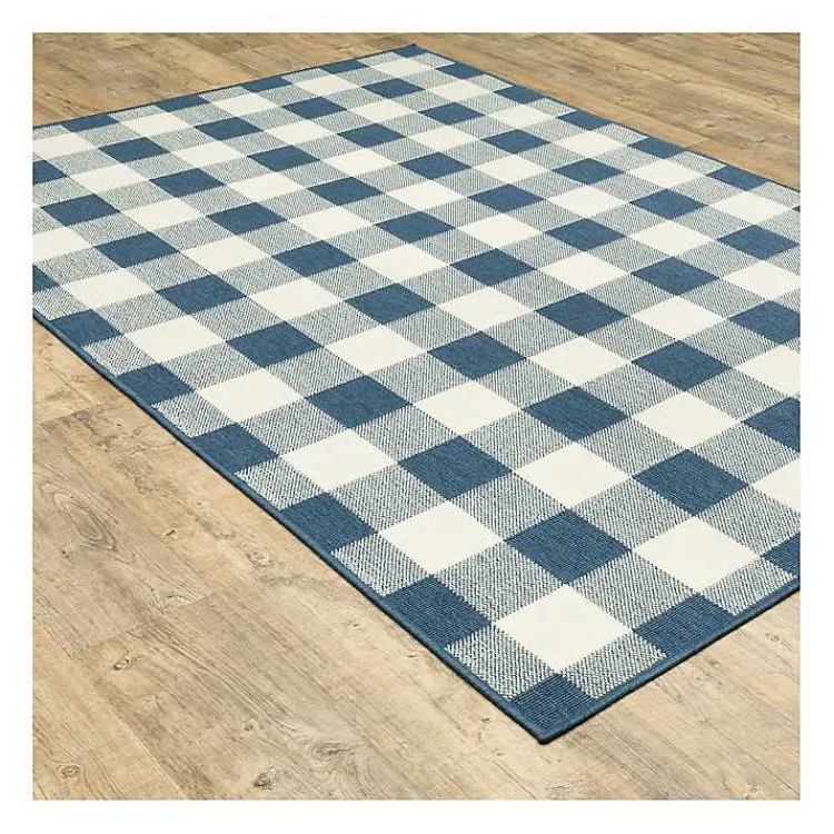 Outdoor Rugs-Kirklands Home Buffalo Check Outdoor Area Rug, 3x5 Blue