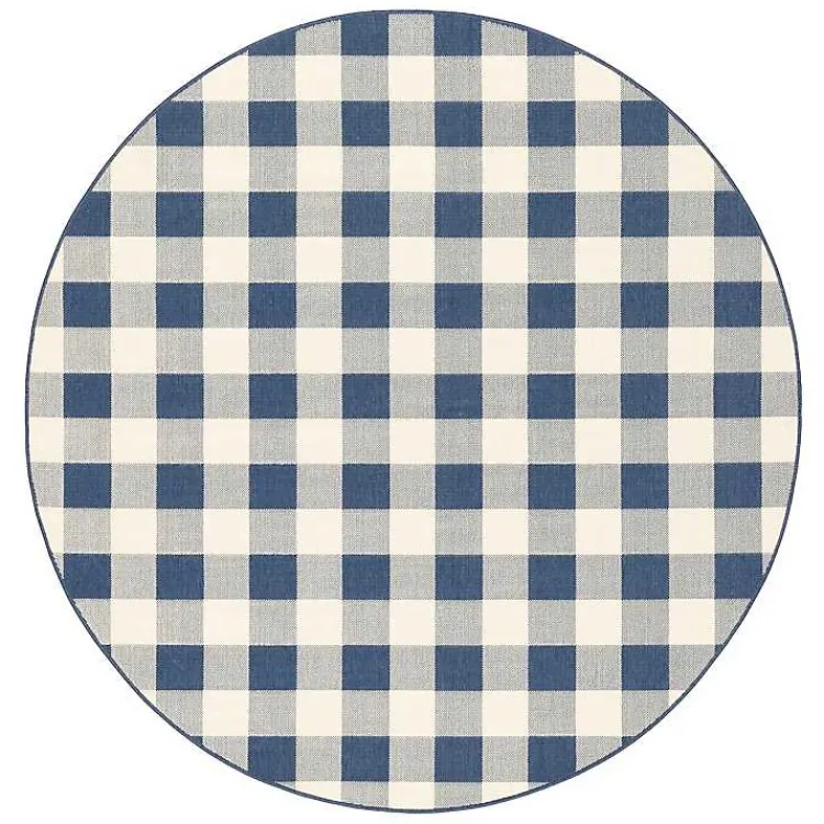 Outdoor Rugs-Kirklands Home Buffalo Check Round Outdoor Area Rug, 7 ft. Blue