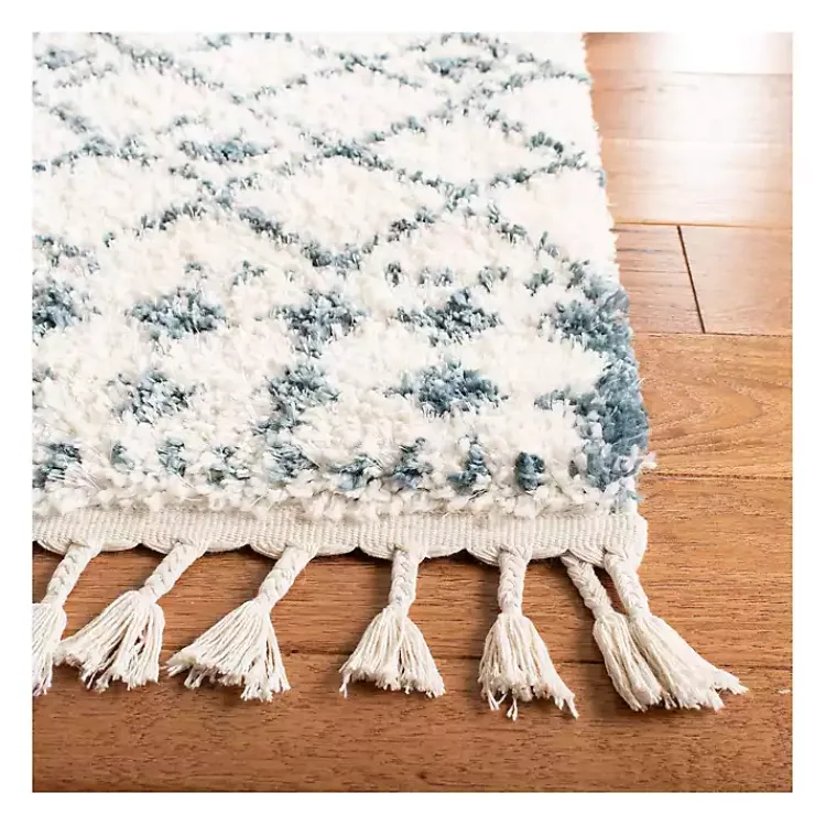 Area Rugs-Kirklands Home Cream and Blue Bergen Weathered Fringe Rug, 5x7