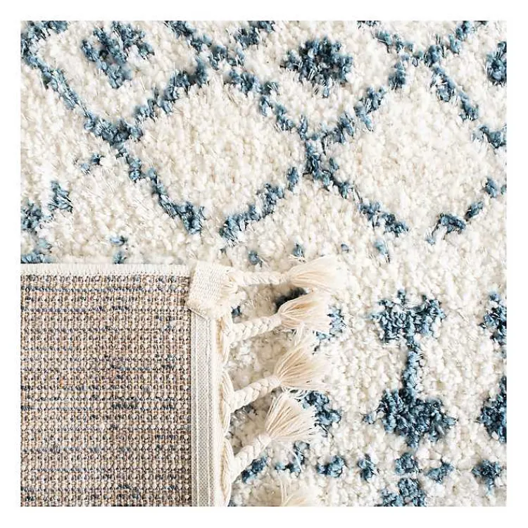 Area Rugs-Kirklands Home Cream and Blue Bergen Weathered Fringe Rug, 5x7