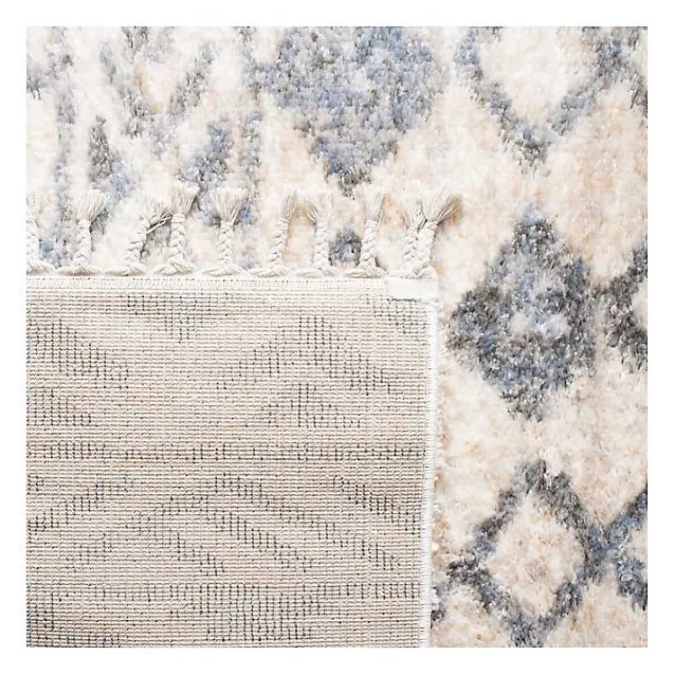 Area Rugs-Kirklands Home Cream and Navy Moroccan Fringe Shag Rug, 5x7