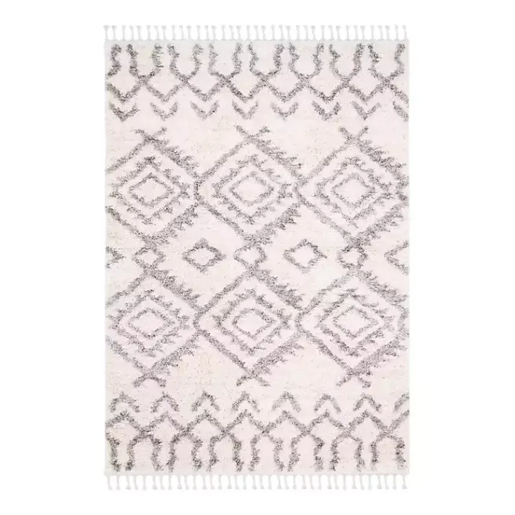 Area Rugs-Kirklands Home Cream and Gray Bergen Tribal Fringe Shag Rug, 5x7