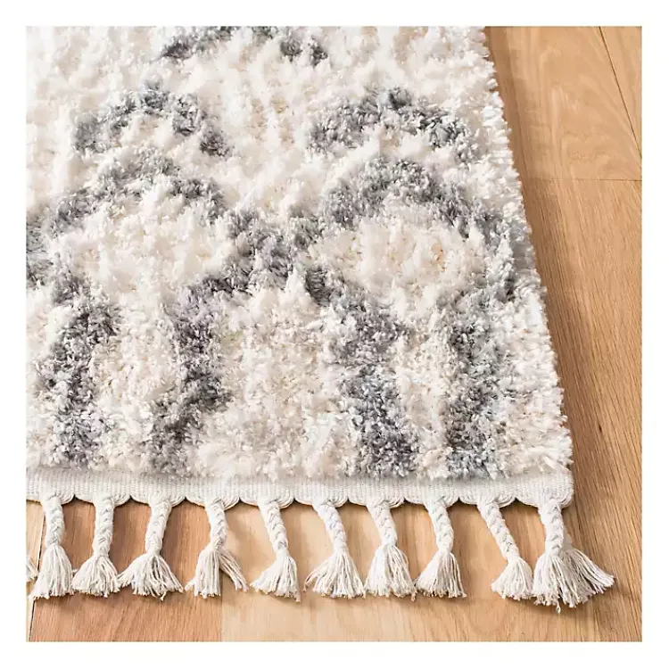 Area Rugs-Kirklands Home Cream and Gray Bergen Tribal Fringe Shag Rug, 5x7