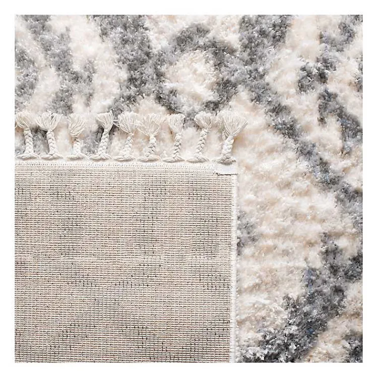 Area Rugs-Kirklands Home Cream and Gray Bergen Tribal Fringe Shag Rug, 5x7