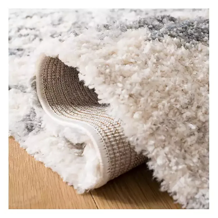 Area Rugs-Kirklands Home Cream and Gray Bergen Tribal Fringe Shag Rug, 5x7