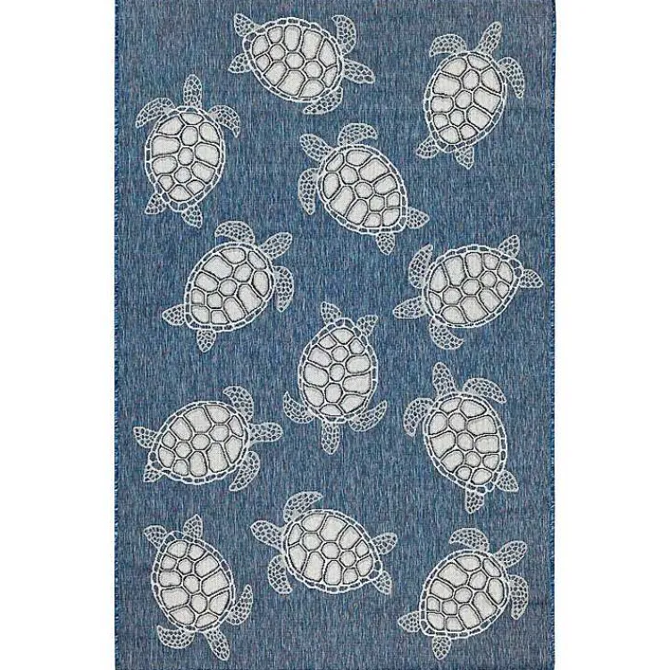Outdoor Rugs-Kirklands Home Navy Harrison Turtle Indoor/Outdoor Area Rug, 7x9 Blue