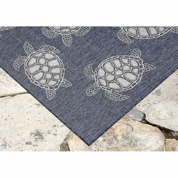 Outdoor Rugs-Kirklands Home Navy Harrison Turtle Indoor/Outdoor Area Rug, 7x9 Blue