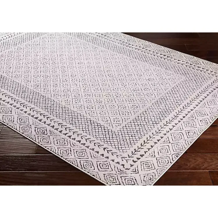 Area Rugs-Kirklands Home Gray and Cream Border Harrah Area Rug, 5x7