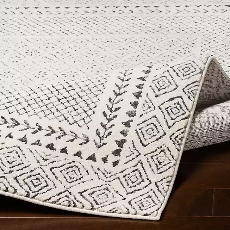 Area Rugs-Kirklands Home Gray and Cream Border Harrah Area Rug, 5x7