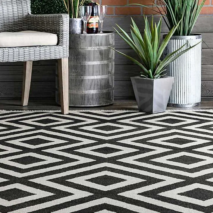 Outdoor Rugs-Kirklands Home Rain Diamond Fringe Indoor/Outdoor Area Rug, 5x8
