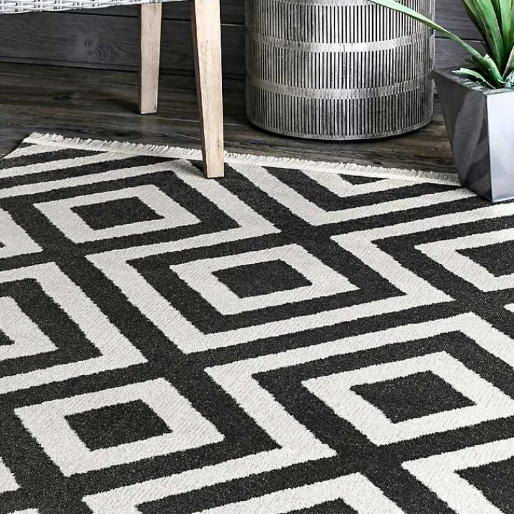 Outdoor Rugs-Kirklands Home Rain Diamond Fringe Indoor/Outdoor Area Rug, 5x8