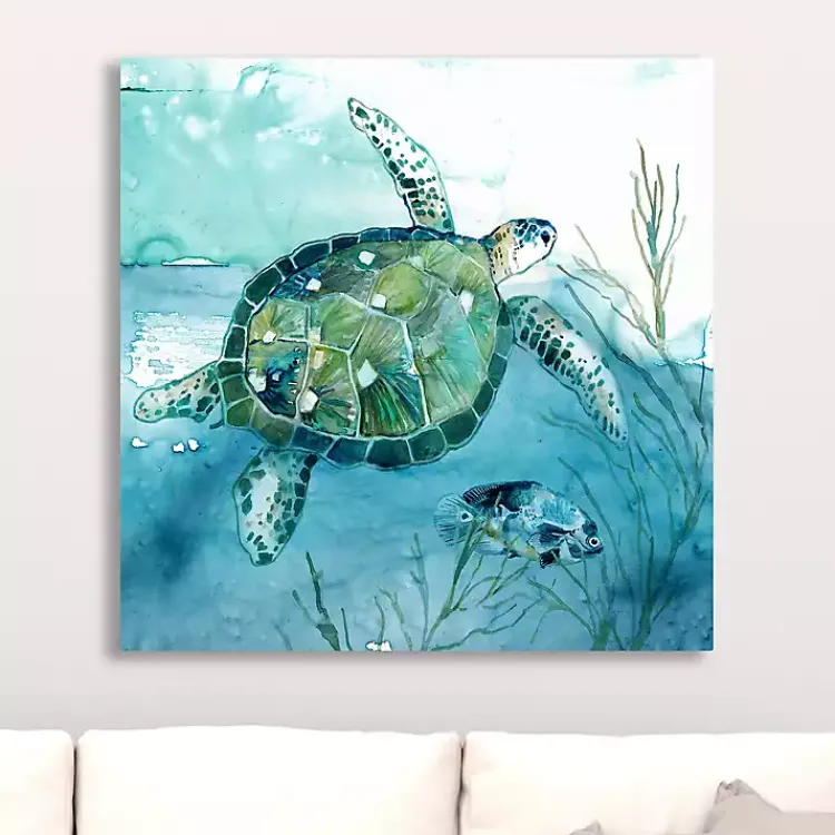 Canvas Art-Kirklands Home Delray Sea Turtle I Giclee Canvas Art Print Blue