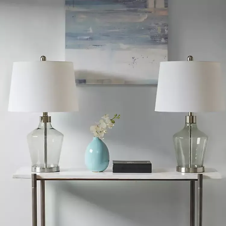 Table Lamps-Kirklands Home Gray Glass Bold Table Lamps, Set of 2 White