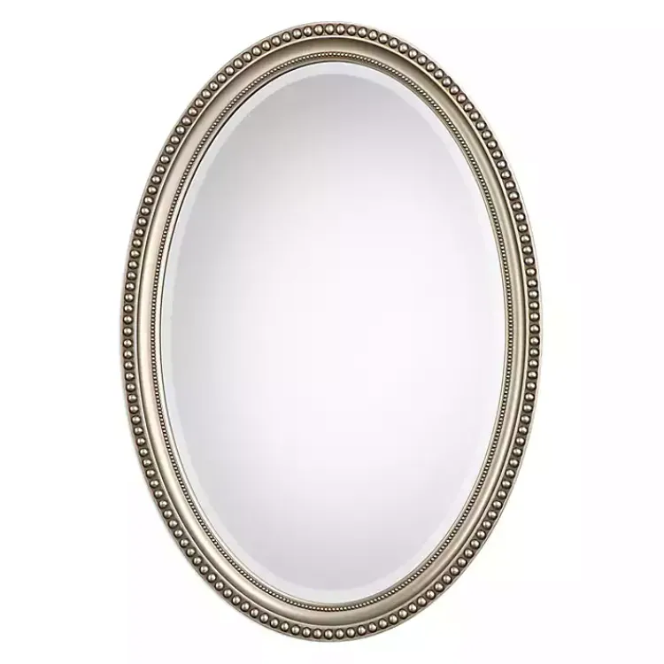 Decorative Mirrors-Kirklands Home Metallic Silver Beaded Edge Oval Mirror