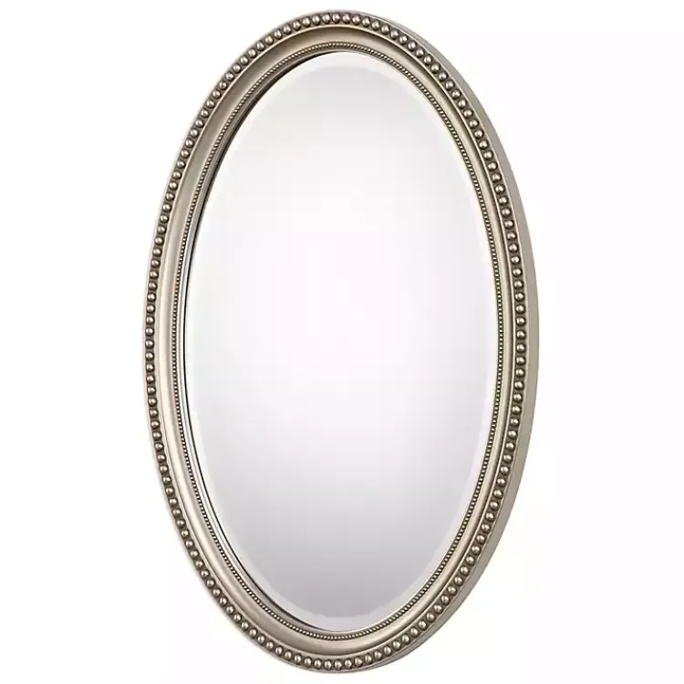 Decorative Mirrors-Kirklands Home Metallic Silver Beaded Edge Oval Mirror