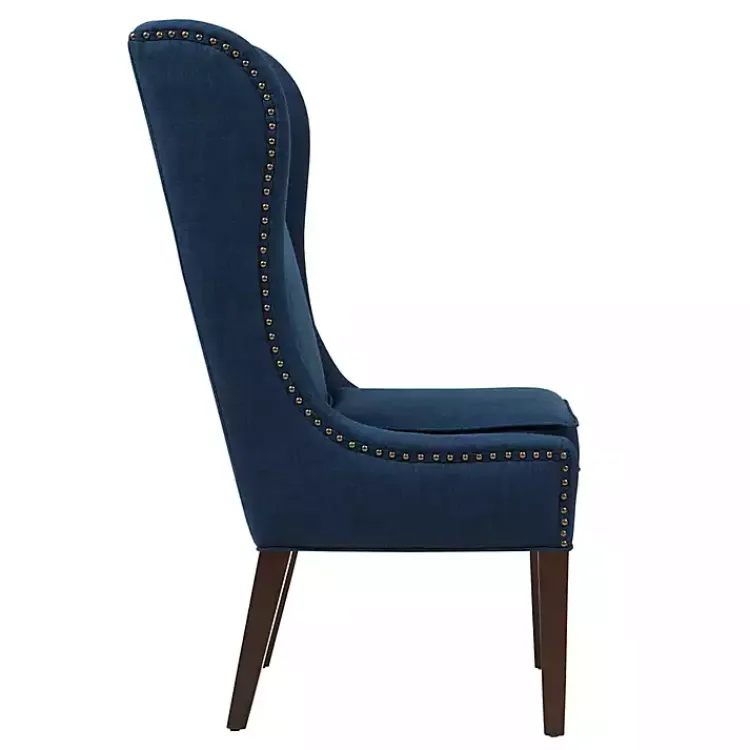 Dining Chairs-Kirklands Home Navy High Wingback Nailhead Trim Dining Chair Blue