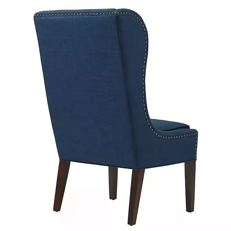 Dining Chairs-Kirklands Home Navy High Wingback Nailhead Trim Dining Chair Blue