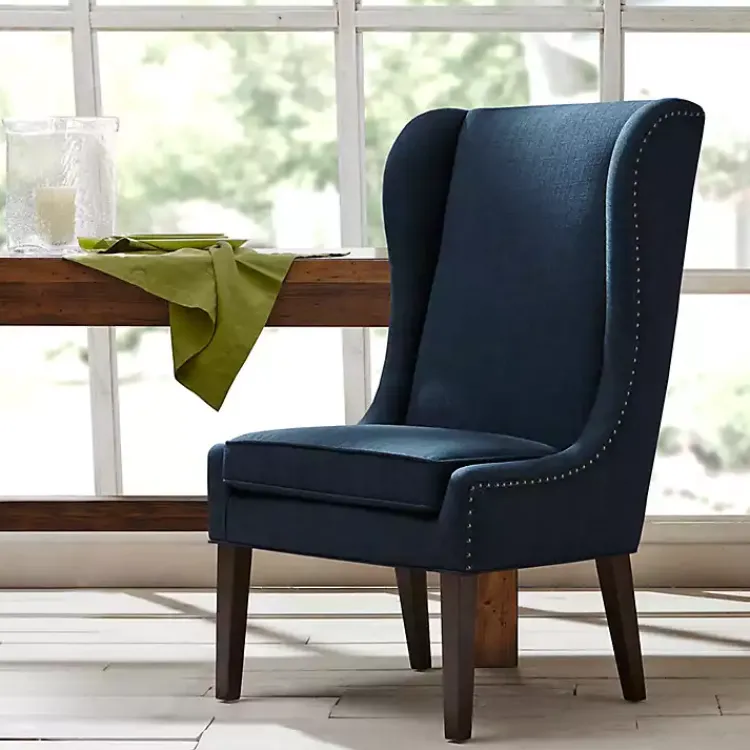 Dining Chairs-Kirklands Home Navy High Wingback Nailhead Trim Dining Chair Blue