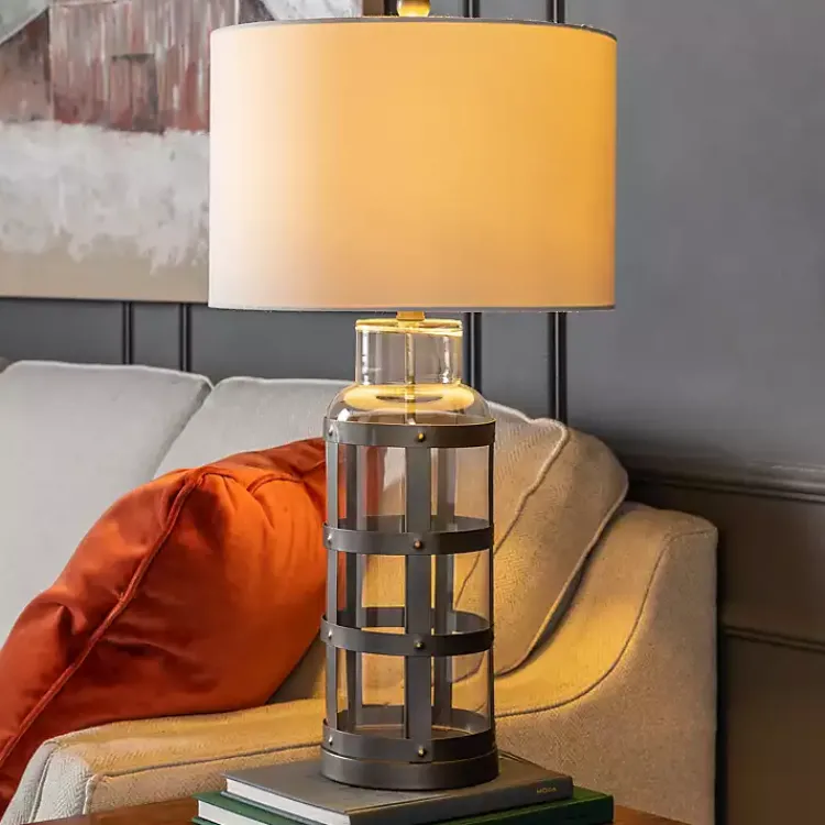 Table Lamps-Kirklands Home Galvanized Metal Glass Jug Table Lamp White