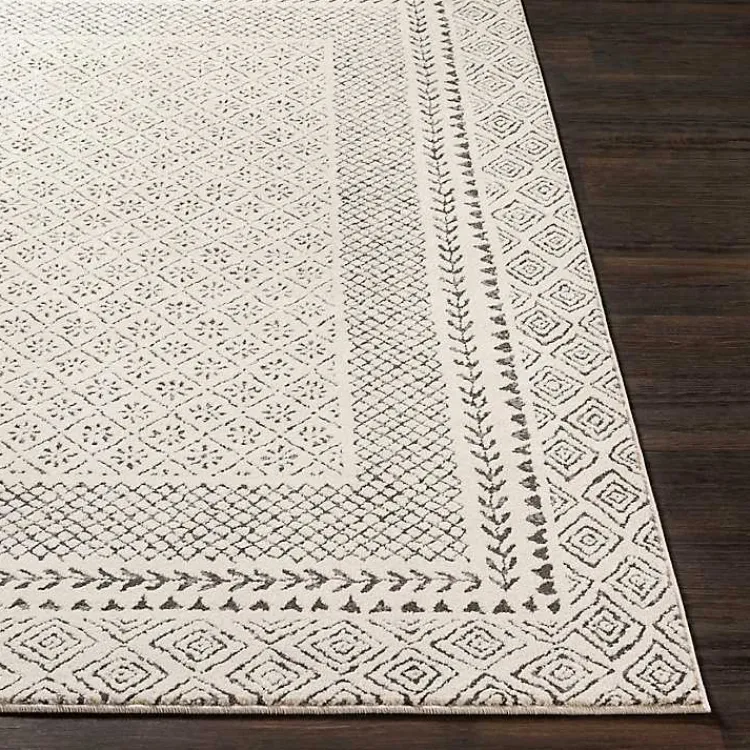 Area Rugs-Kirklands Home Gray and Cream Border Harrah Area Rug, 7x10
