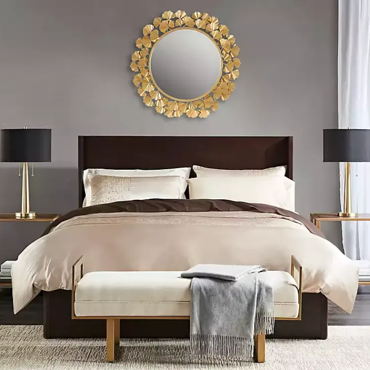 Decorative Mirrors-Kirklands Home Gold Foil Leaf Framed Round Wall Mirror