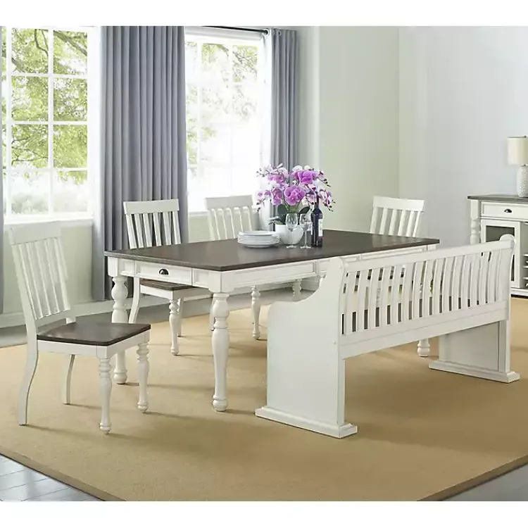 Entryway Furniture-Kirklands Home Two-Tone Dark Oak and Ivory High Back Wooden Bench White