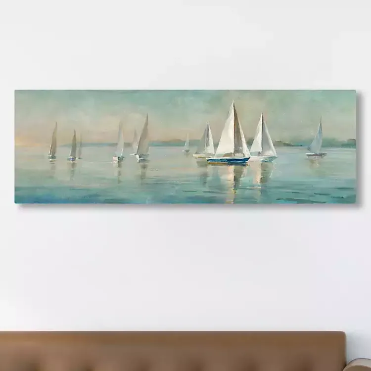 Canvas Art-Kirklands Home Sailboats at Sunrise Canvas Art Print Blue