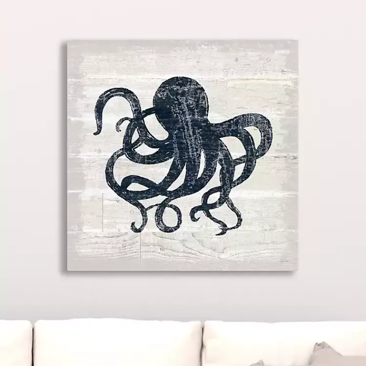 Canvas Art-Kirklands Home Blue Octopus Driftwood Canvas Art Print White