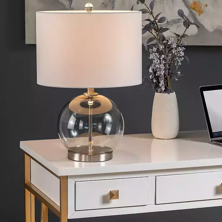 Table Lamps-Kirklands Home Gray Glass Globe Table Lamp White