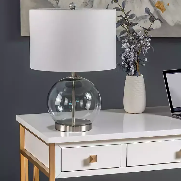 Table Lamps-Kirklands Home Gray Glass Globe Table Lamp White