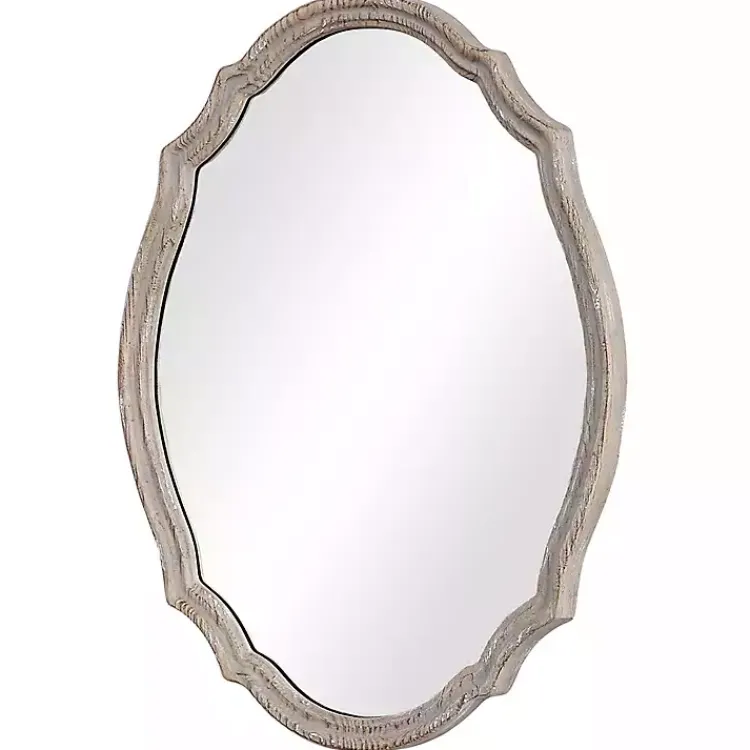 Decorative Mirrors-Kirklands Home Natural Wood Distressed Curved Frame Mirror