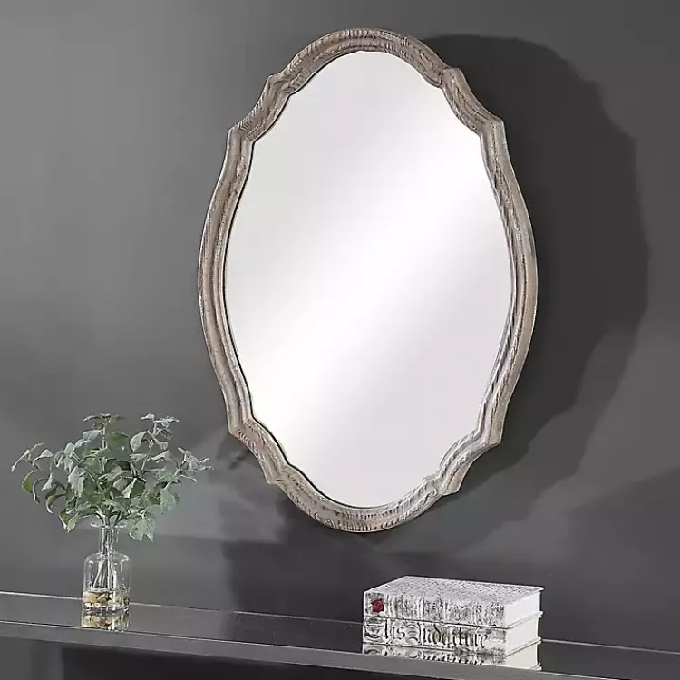 Decorative Mirrors-Kirklands Home Natural Wood Distressed Curved Frame Mirror
