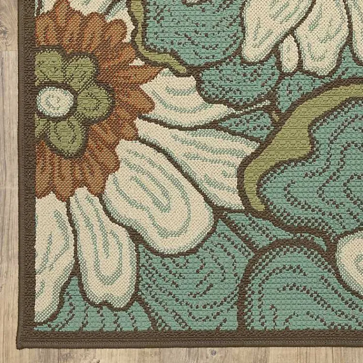 Outdoor Rugs-Kirklands Home Blue and Ivory Flowers Outdoor Area Rug, 3x5
