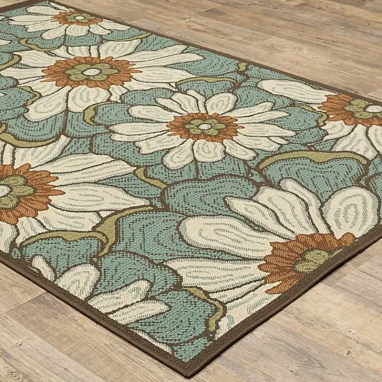 Outdoor Rugs-Kirklands Home Blue and Ivory Flowers Outdoor Area Rug, 3x5