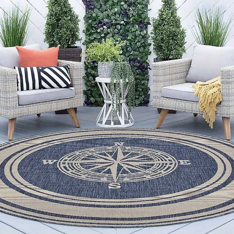 Outdoor Rugs-Kirklands Home Nautical Navigation Round Outdoor Area Rug