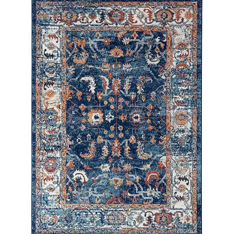Area Rugs-Kirklands Home Navy and Orange Bordered Area Rug, 4x6 Blue
