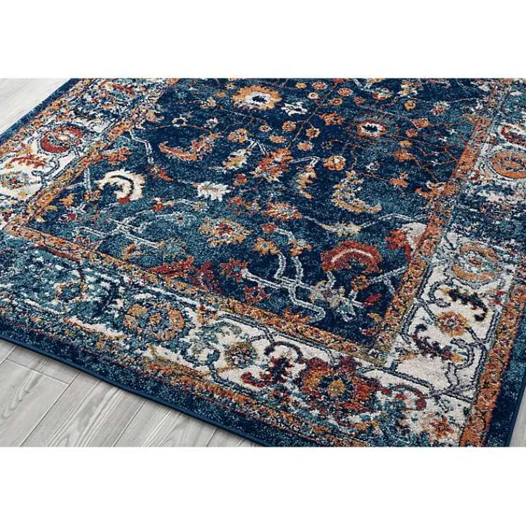 Area Rugs-Kirklands Home Navy and Orange Bordered Area Rug, 4x6 Blue