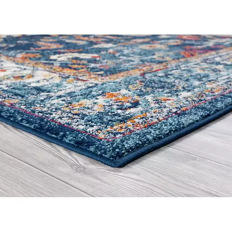Area Rugs-Kirklands Home Navy and Orange Bordered Area Rug, 4x6 Blue